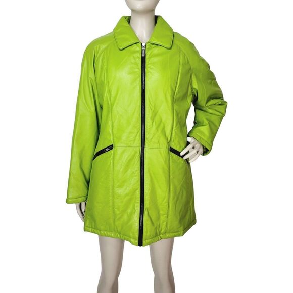 Vintage Wilson Leather Limited Edition Avocado Green Zip-Up Jacket Coat Large - Picture 1 of 10